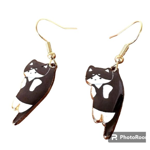 Cat Earrings New Black White Kitty Lover Dangle Hooks Christmas Birthday… - Picture 7 of 12